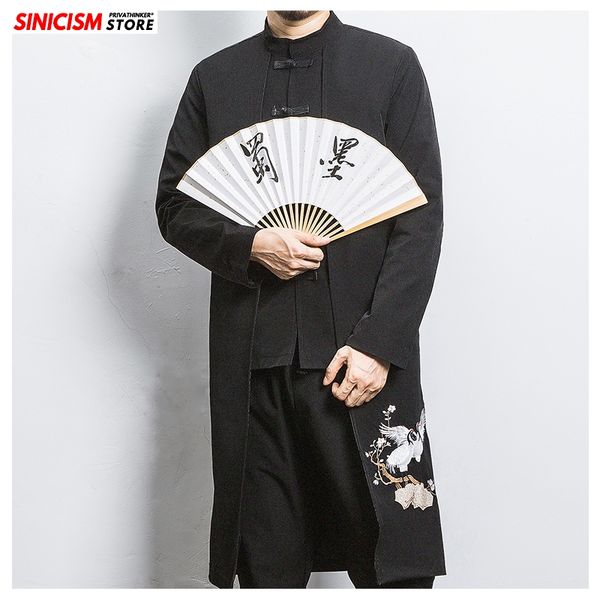 

sinicism store mens casual long embroidery trench jacket men chinese style buckle trench 2020 male spring coats oversize clothes, Tan;black