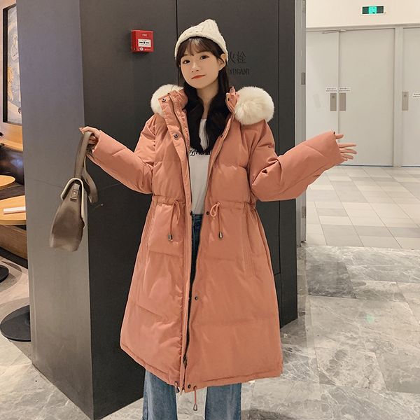 

2019 new adjustable waist women winter jacket cotton padded warm thicken with fur collar ladies long coats parka womens jackets, Black