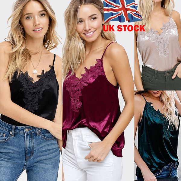 

Hirigin 2019 Brand New Summer UK Women Ladies Girl Sexy Solid Lace Sleeveless Casual Vest Corp Top Tops Plus Size