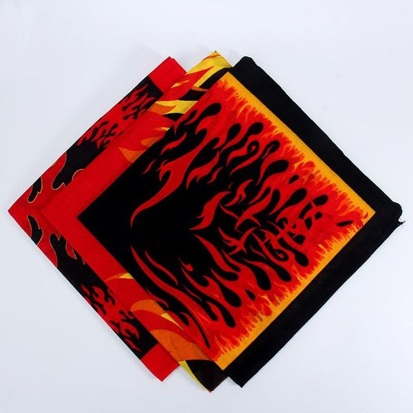 

55 Ã 55cm cotton flame series square scarf handkerchief turban street sports, White