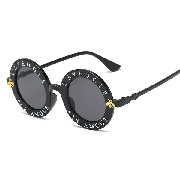 

nywooh men sunglasses small bees round sun uv400 frame new women sunglass glasses fashion trend glasses saoso, White;black