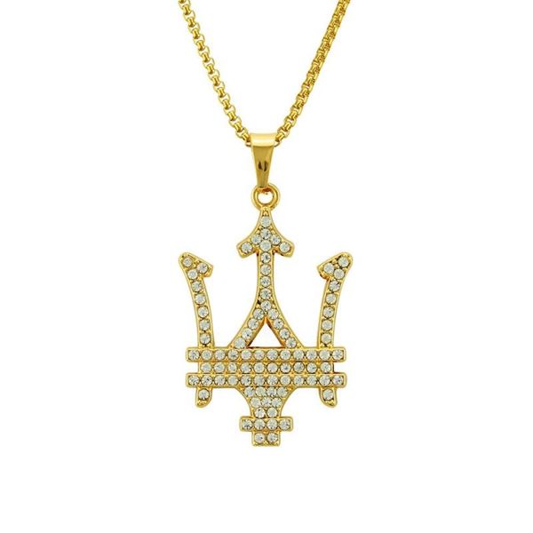 

neptune trident crystal pendant necklace hip hop punk for men statement necklaces sea lover gift, Silver