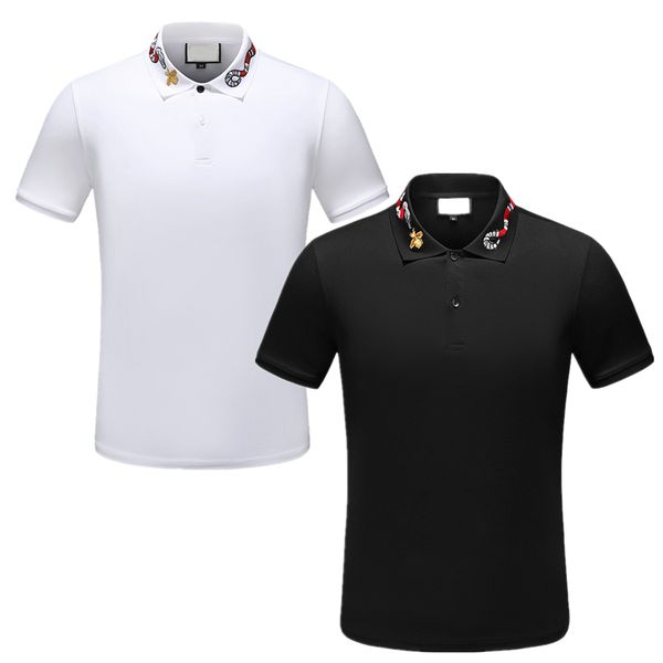 

new designer polo shirts men luxury polo casual men polo t shirt snake bee letter print embroidery fashion high street designer t-shirt, White;black