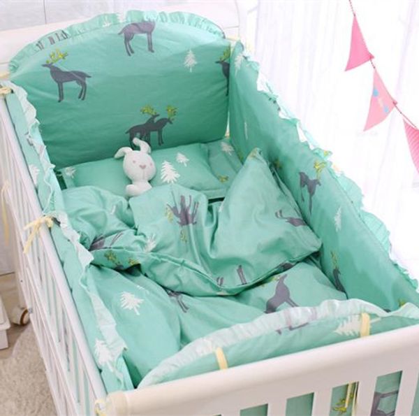 

6/9pcs elk bed sheet infant crib bedding baby room decoration baby bumper bed fence 120*60/120*70cm