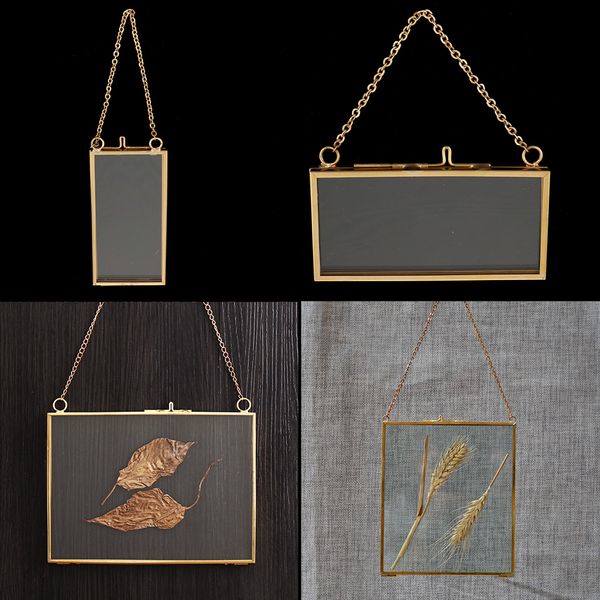 

2pcs 2-side hanging glass p picture frame plant dried flower display