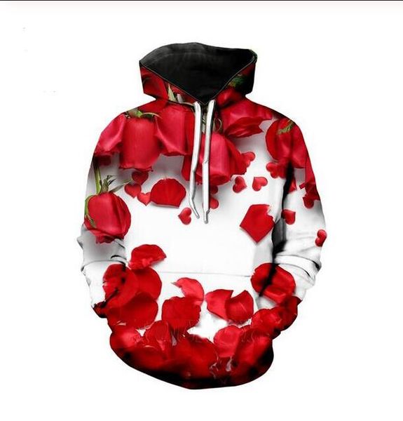 

new fashion cool sweatshirt hoodies men women 3d print rose petal fashion style streetwear long sleeve clothes tz0146, Black