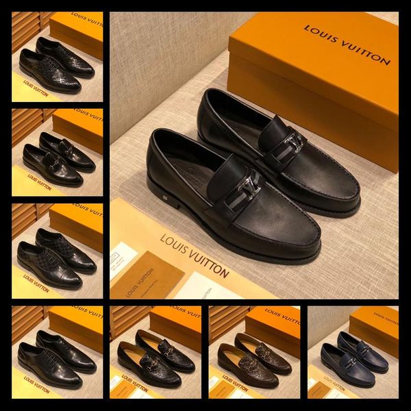 

52 style men's dress shoes leather metal button fashion peas shoes men's flat casual shoes with original packaging, Black