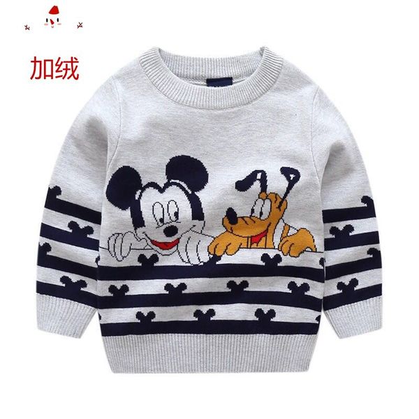 

autumn and winter new style childrenswear europe and america cartoon plus velvet pullover sweater boy's thick crew neck long sle, Blue