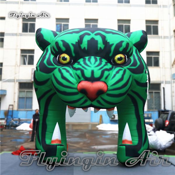 Индивидуальные надувные туннель талисмана тигра 4m высота Зеленый большой рекламный разрыв взрывают голову животных для украшения музыкального фестиваля