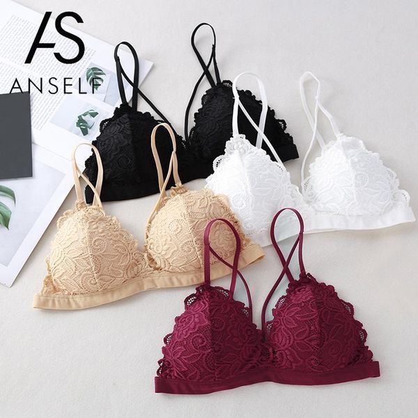 

lace bras women french style lace bralette deep v wireless lingerie push up bras thin padded seamless underwear female girl, Red;black