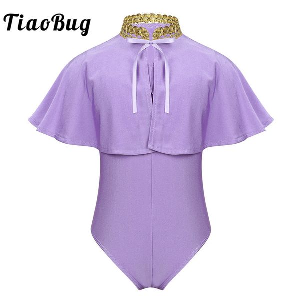 

tiaobug kids girls purple ballet gymnastics leotard cape set dancewear children halloween cosplay party stage show dance costume, Black;red
