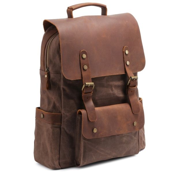 

top luxury canvas мода сумки кожаные рюкзаки большой емкости водонепроницаемый vintage daypacks женщин мешок школы подросток