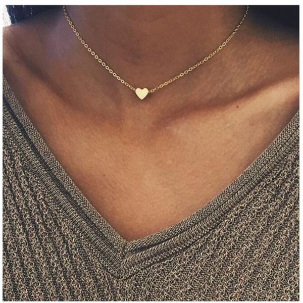 

2019 new gold silver plated small heart necklaces bijoux for women collars fashion jewelry collarbone pendant necklace na219