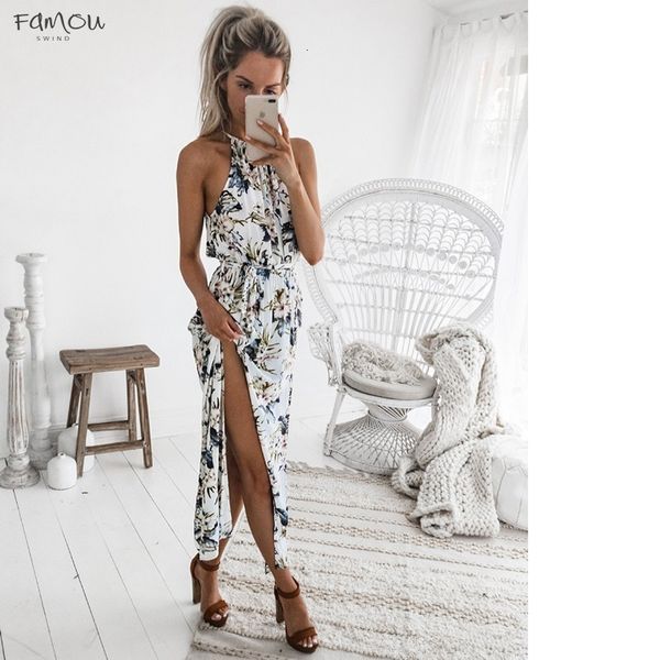

Long Maxi Women Dresses Dress Sleeveless Floral Print Ethnic Summer Beach Female Split Asymmetrical Bohemia Vestid Designer Clothes