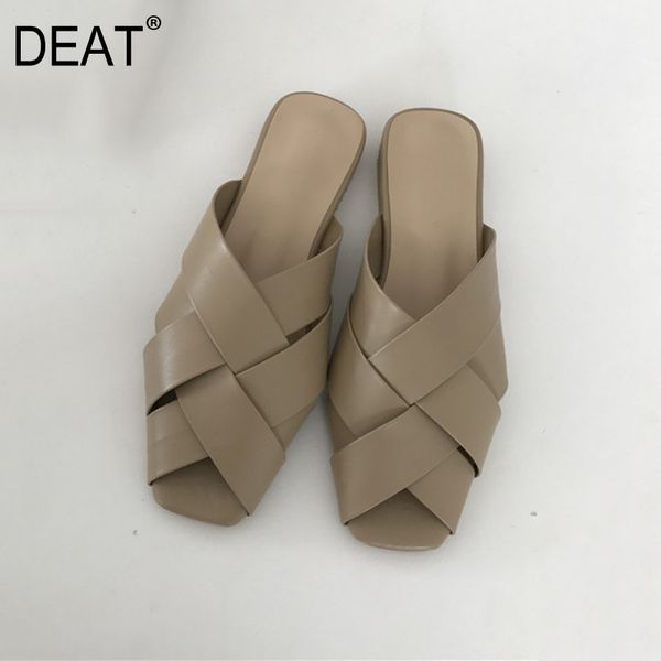

deat] 2020 new spring summer square toe shallow hollow out braid casual flat outside slippers women shoes fashion tide 10h199, Black