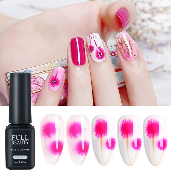 

7ml new snowflake ice nail blooming gel polish watercolor smudge bubble flower nail painting gel lacquer varnish manicure tr1527, Red;pink
