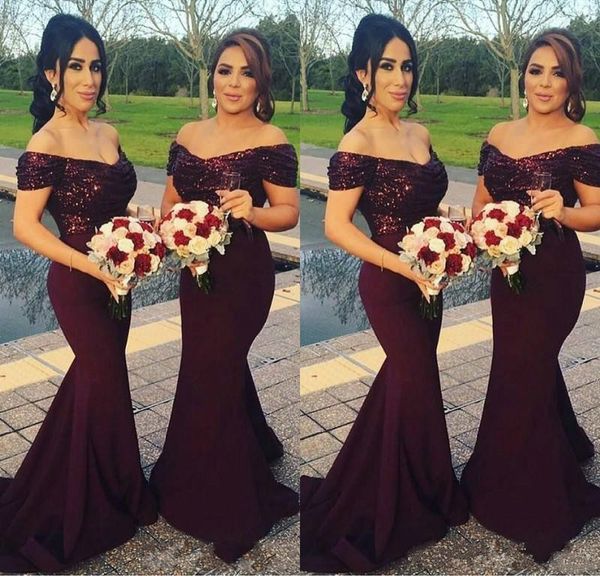 

burgundy mermaid bridesmaid dress with sequins 2020 off shoulder sweep train formal evening gowns wedding guest dress, White;pink