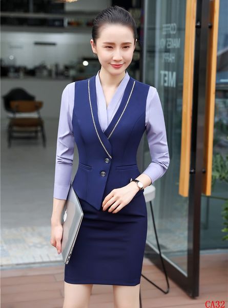 

new style 2018 navy blue vest waistcoat women business suits with skirt and sets ladies office uniform designs, White;black