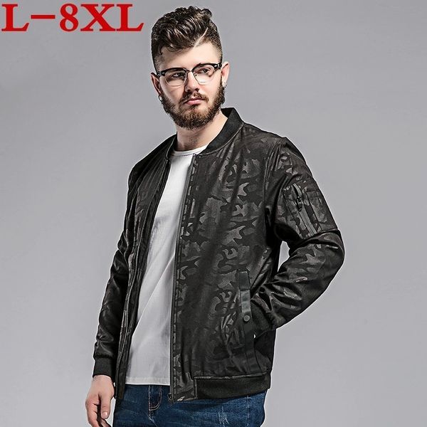 

2019 new 8xl 7xl 6xl plus size camouflage jacket men's spring and autumn coat loose baseball collar plus size jacket shirt tide, Black;brown