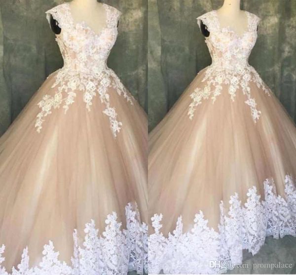 

latest scoop neck wedding dresses sleeveless white lace appliques tulle long train wedding gowns custom made
