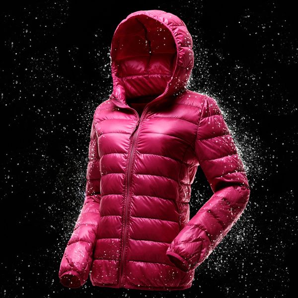 

plus size fashion ultra thin lightweight white duck down jacket women hooded slim down coat for spring and autumn, Black