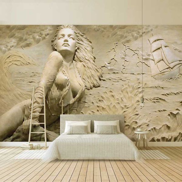 

европейский стиль золотой обои 3d stereo relief море sexy body art красоты гостиная спальня тв фон декора стены фреска