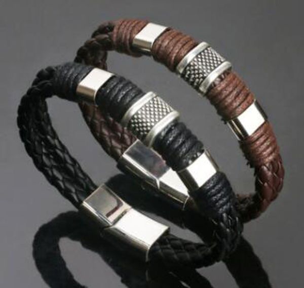 

knit men pu wedding exquisite leather boys beautiful 2019 new arrival zinc alloy bracelet brown 1pc weave black punk, White