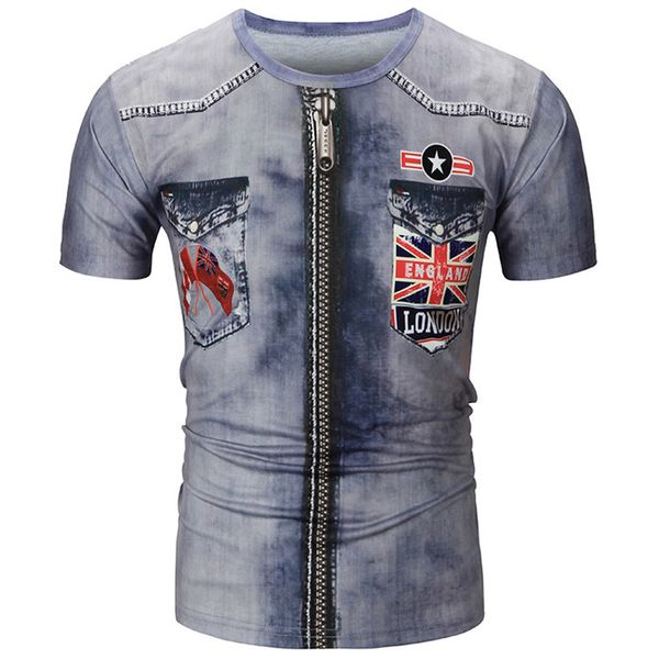 

3D Digital Jean Print Mens Tshirts Summer O Neck Short Sleeve Creative Tops USA Jeans Mens Tees