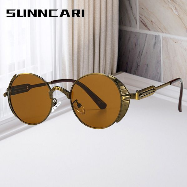 

steampunk retro sunglasses men spring hanger punk round sunglasses women brand designer sun glasses for male uv400, White;black