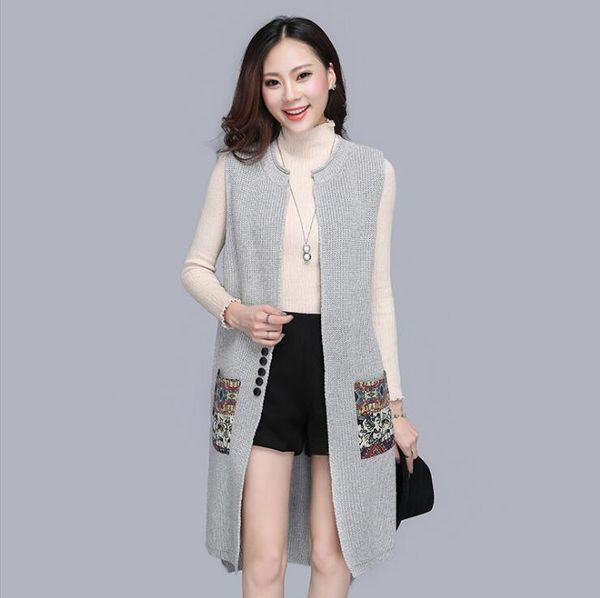 

korean fashion pocket turn-down collar female vest long slim women's vest spring female sleeveless cardigan waistcoat coat, White