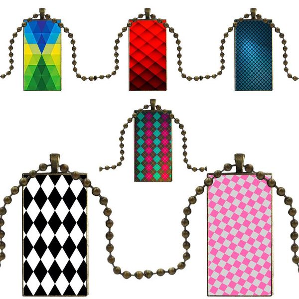 

for women girl gift design fashion vintage glass women rectangle necklace pendants colorful geometric rhombus abstract, Silver