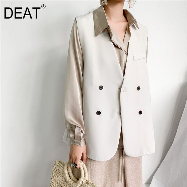 

deat] women loose fit bandage double breasted temperament vest new v-collar sleeveless fashion tide spring autumn 2019 13e466, Black;white