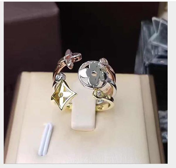 

hollow three color three piece set ring 18k gold open ring lady, Silver