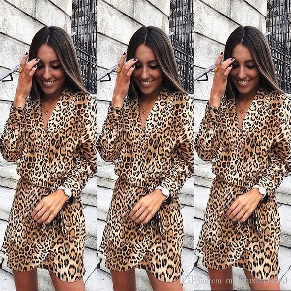 

leopard печатных женские платья осень v шеи длинным рукавом свободные платья женские повседневные платья новое прибытие, Black;gray