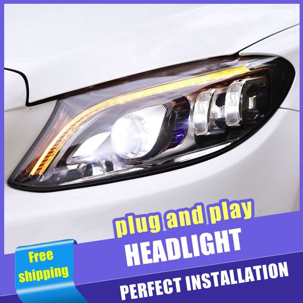 

2pcs car style led headlights for w205 c-class 2015-2020 for w205 head lamp led drl lens double beam h7 hid xenon bi xeno