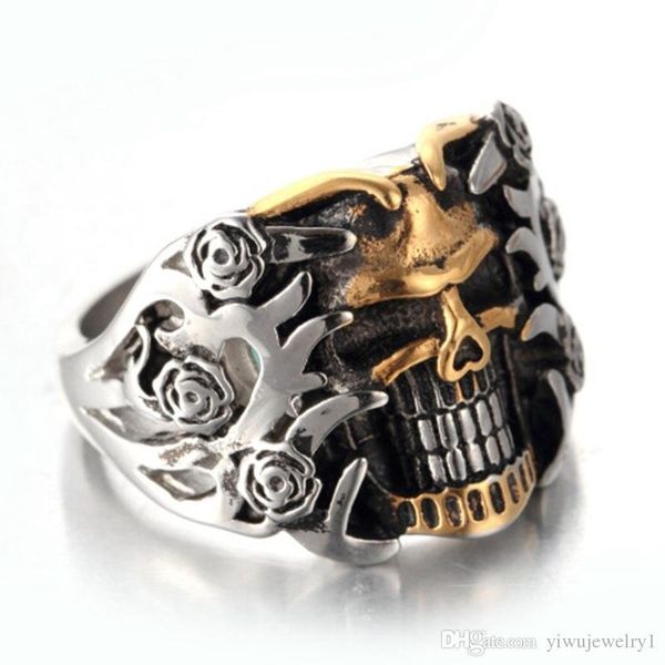

2019 new personality retro skull two-color ring 316l stainless steel men's cool ring men's fashion jewelry size 7 - 14, Silver