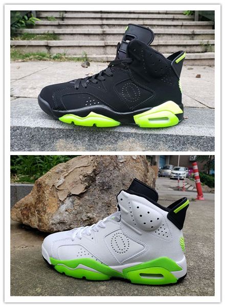 

6s 6 white and black fluorescent green wings vi men basketball shoes sports 2019 outdoor trainers sneakers size 7-13 with box