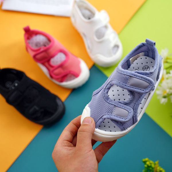 

2020 summer children's mesh sandals boys girls kindergarten soft soles toddler shoes kids sports anti-kick breathable sandals, Black;red