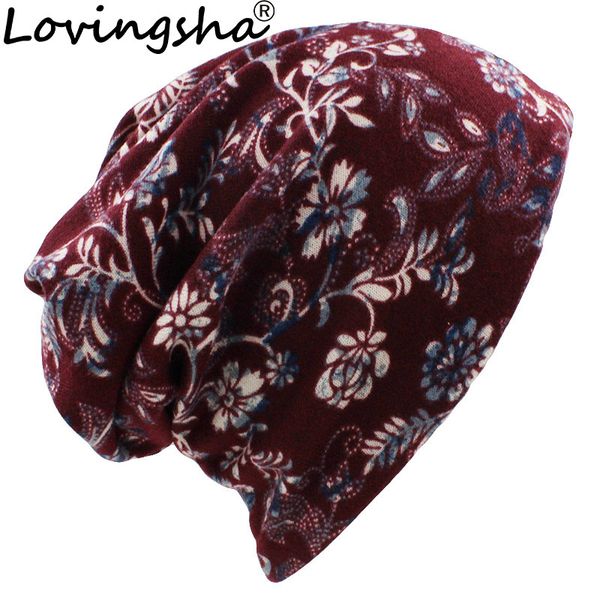 

lovingsha autumn winter women skullies beanies vintage design dual-use hats for feminino thin ladies fashion girl scarf ht080, Blue;gray