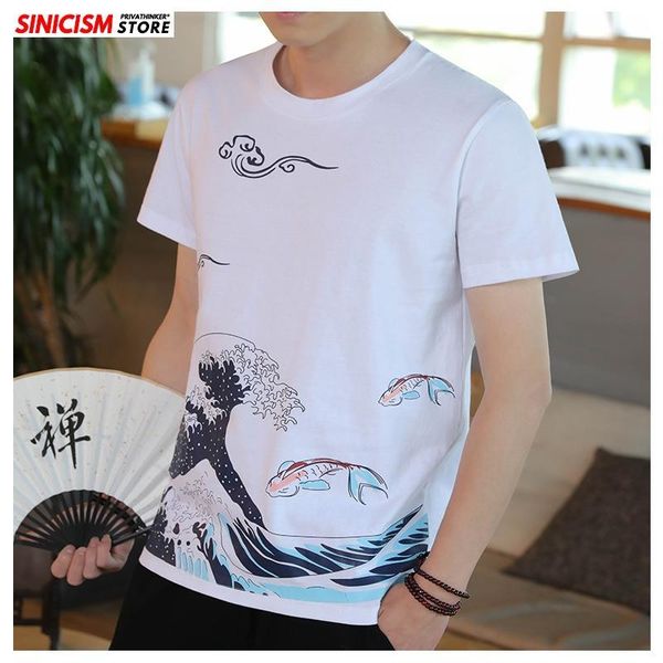 

sinicism store new men vintage casual o-neck tshirts men's plus size summer tshirts male printed clothes chinese style tees 2020, White;black