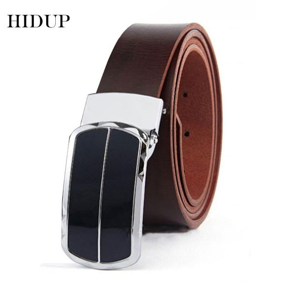 

hidup solid real pure cow genuine leather belt new design slide buckle retro styles belts for men 3.5cm width nwj823, Black;brown