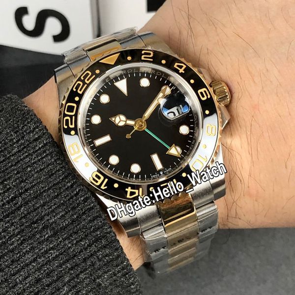 

новый gmt ii черный циферблат 116713 116713-ln-78203 автоматические мужские часы зеленый второй двухцветный золотой стальной браслет wathces, Slivery;brown