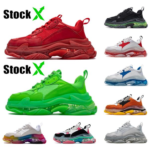 

selling triple s clear sole crystal bottoms mens womens casual shoes paris 17fw vintage dad platform luxury designer shoes sneakers, Black