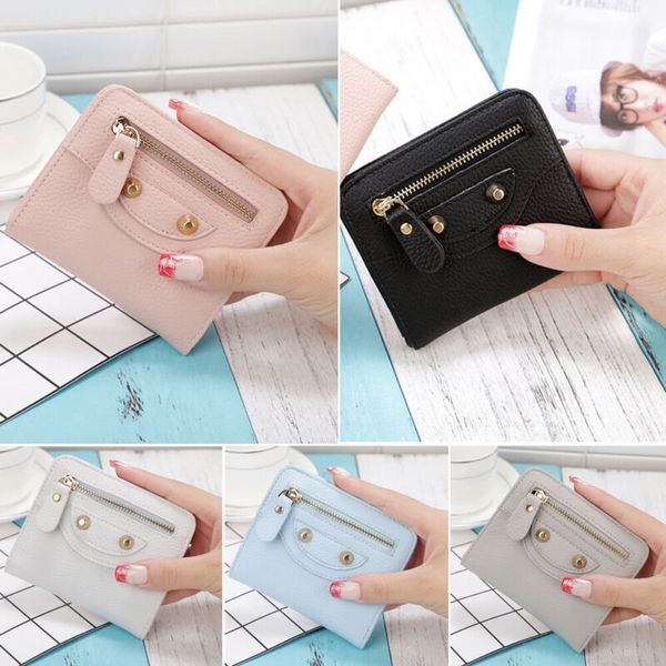 

women short small coin purse wallet ladies leather folding card card holder, Red;black