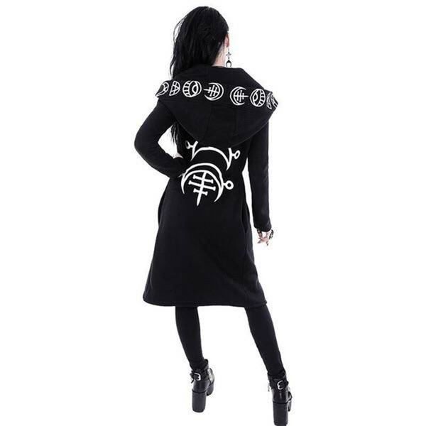 

25# hoodies women gothic punk style letters printed long sleeve pullover ladies coat witches hat sweatshirts plus size, Black;brown