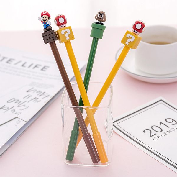 

3 pcs/lot super mario gel pen for writing cute black ink signature pen escolar papelaria school office supply promotional gift