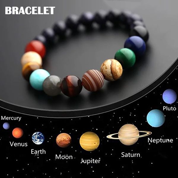 

newly eight planets bead bracelet universe yoga chakra bangle jewelry gift for men women vk-ing, Black