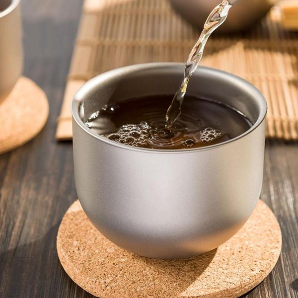 

camp kitchen pure titanium teacups150ml drinking cup heat resistant double wall layer water for chinese set