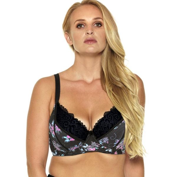 

women bra underwear lace printing push up bra brassiere underwire 3/4 cup female lingerie plus size 32-46 c-d-dd-ddd-e-f-g, Red;black