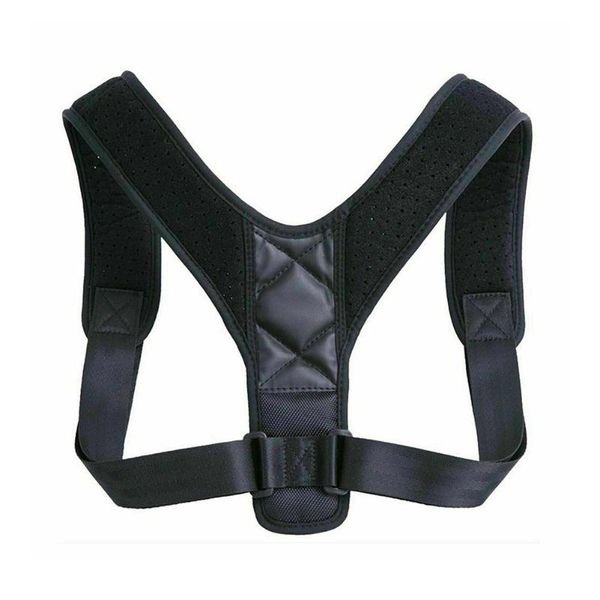

men women back support ergonomic stretchable body brace lumbar spine adjustable belt office students posture corrector shoulder, Black;blue